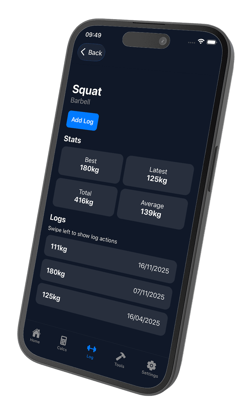 Log Exercise Interface Screenshot
